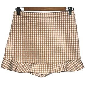 Livi by Olivia Ray Women's Medium Brown & White Checkered Print Knit Skort